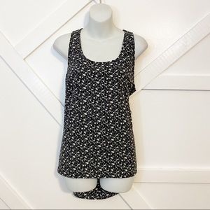 Pleione Printed Scoop Neck High Low Hem Tank Top Black White Sz Small